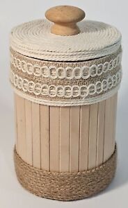Basket Storage Bin w/Lid Jute Cotton Cord Rope Wood Decorative Hard Sided Lined