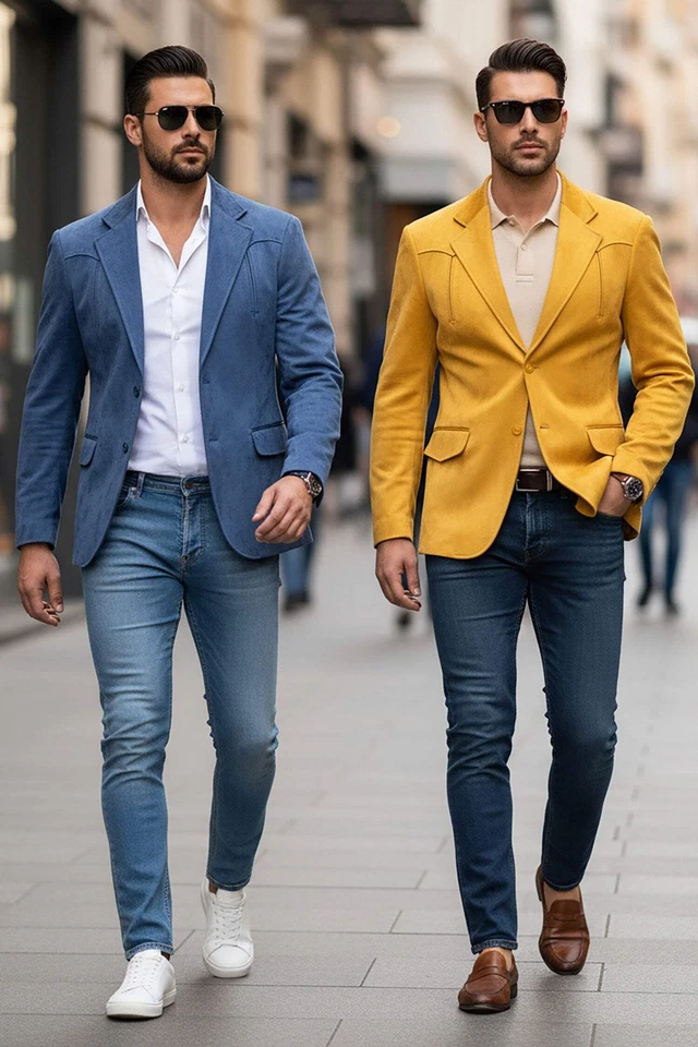 Blazer Barabas Para Hombre Gamuza Mate Sólido Pico Solapa 4BL56 Foto 1 de 4