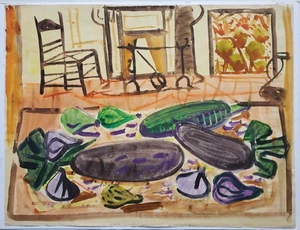 Gemälde Aquarell Stillleben Interieur Gemüse Doppelseitig Edvard Frank Nachlass - Picture 1 of 14