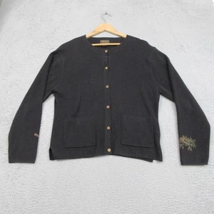 Woolrich Pullover Damen Large schwarz bestickt Blumen Cardigan Ramie Baumwolle - Bild 1 von 18