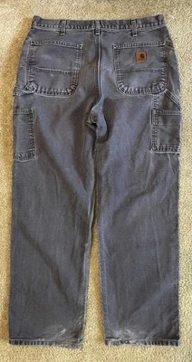 Vintage Carhartt Faded Petrol Blue Carpenter Work Pants 34x32 - Image 1 of 4