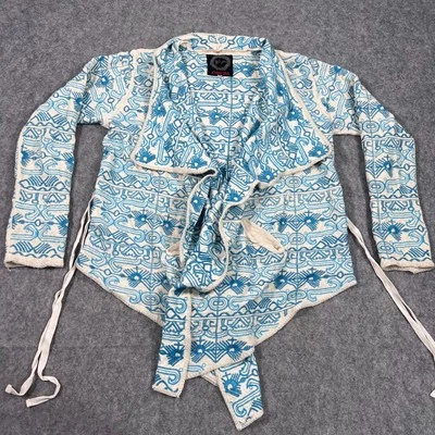 Suéter envolvente Johnny Was Biya blanco azul bordado Pascala para mujer talla mediana Foto 1 de 4