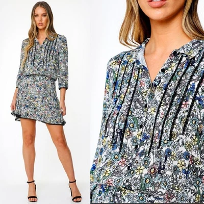 ZADIG & VOLTAIRE Raspail Crinkle Floral Dress Size Medium Dainty Boho Blouson - Image 1 of 4