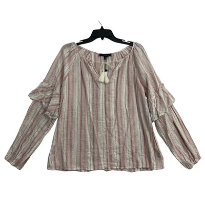 Nuevo con etiquetas Top Sanctuary Rayas Boho Volantes XS Borla Mezcla de Lino Foto 1 de 4