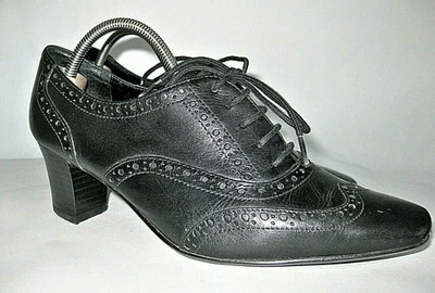 Zapatos 5th Avenue de cuero con cordones negros punta cuadrada tacón medio Eu36/US 5 Foto 1 de 4