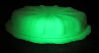 Plato de mantequilla con palo cubierto ovalado de cactus de vidrio para natillas Fenton ~ raro ~ brilla uranio Foto 1 de 4