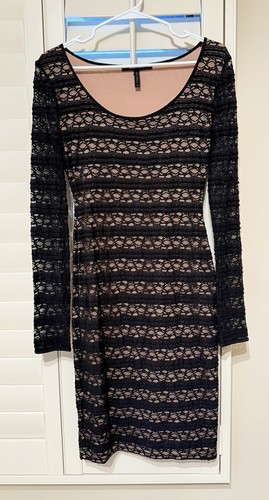 VETEMENTS Abito da cocktail BCBGMAXAZRIA nero manica lunga al ginocchio forma corpo taglia XS