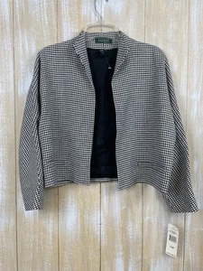 Vintage Ralph Lauren Damen 12P Kurzblazer Schwarz Weiß Hahnentritt 100% Leinen Neu mit Etikett - Bild 1 von 12