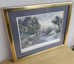 Old Fort Bridge Vintage Framed Print By Currier & Ives Glimpse America's Past VG - Picture 1 of 13