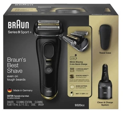 Braun Series 9 Sport + 9320CC Wet Dry Shaver w/Clean & Charge System, & Case NEW - Image 1 of 4