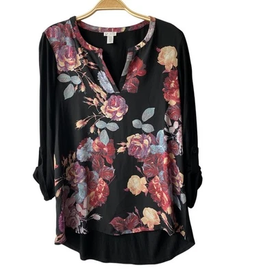 Blusa túnica floral Spense para mujer M negra Cottagecore manga enrollable carrera Foto 1 de 4