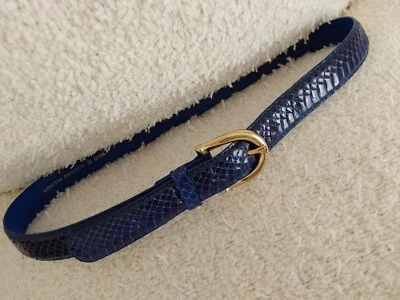 Cinturón de piel de serpiente genuina azul oscuro de 1 pulgada de ancho.     Talla XS Foto 1 de 4
