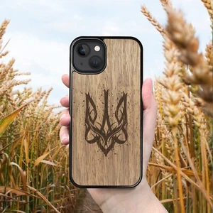 Ukrainian Trident Wooden iPhone MagSafe Case 15 Pro Max, 14 Plus, 13 Mini - Photo 1 sur 37