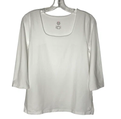 Isaac Mizrahi Live! Essentials Yarn Dye Solid Top A631733 White Size XS New - Image 1 of 4