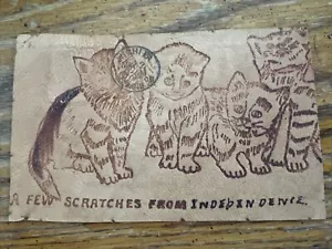 ANTIGUA POSTAL DE CUERO 1905 con sello Franklin de 1 centavo gatos independencia - Imagen 1 de 5