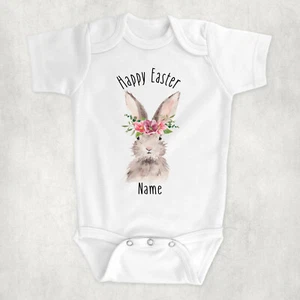 Happy Easter Rabbit Personalised Body Suit, 100% Cotton Body Suit - Picture 1 of 4