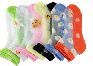 7 Paar transparente Damensocken Smiley Gänseblümchen Kristall Sommer Knöchel UK 3–6 - Bild 1 von 10