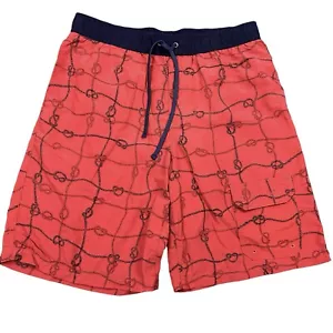 LL Bean Swim Trunks Mens Sz Medium Lined Shorts Red Drawstring 9” Inseam Knots - Picture 1 of 9