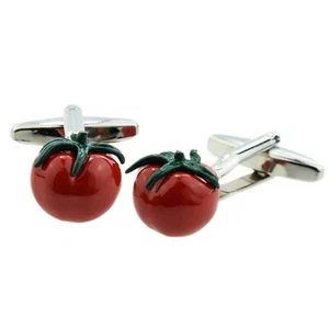 Tomato Design Cufflinks, Red Enamel, Gift Box Included - Picture 1 of 2