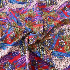 Splendido Paisley Rosso Bordo 100% Seta Chiffon 2,46mx 1,4m Resto, Abito A76 - Foto 1 di 2