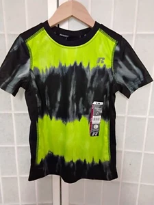 Russell Boys Athletic Active T-Shirt - Dri-power - Printed - Black & Green S 6-7 - Picture 1 of 2