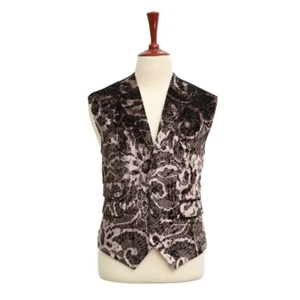 Mens Vest XL Brown Floral Velvet Formal Wedding Party Suit Lapel Waistcoat 46 - Picture 1 of 10