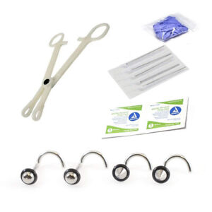 Kit de piercing anneaux de nez aiguilles, pinces, gants et anneaux de nez.