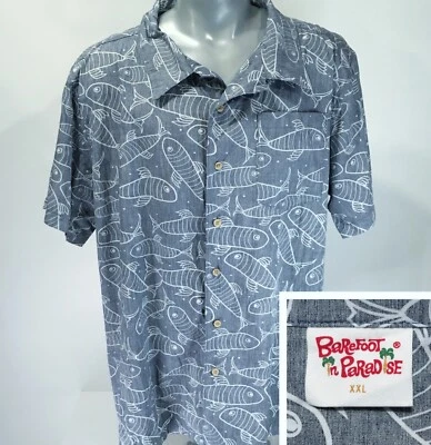 Barefoot in Paradise Mens XXL Hawaiian Style Cotton Short Sleeve Gray Shirt Fish - Image 1 of 4