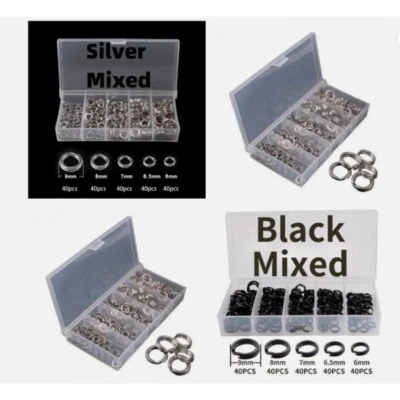 200Pc Fishing Split Rings Stainless Steel Saltwater Treble Hooks Connector 5Size - Image 1 of 4