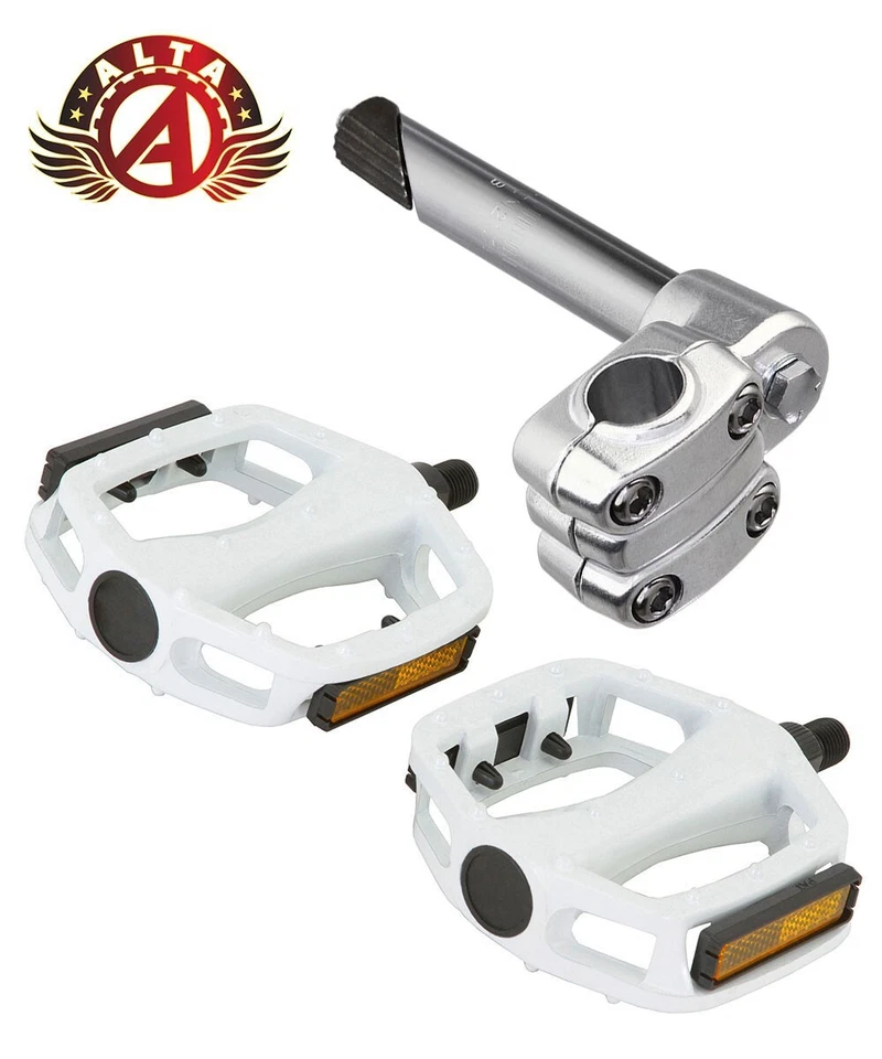 ALTA Original 4 Pernos 21.1mm Vástago BMX Cromo y Pedales de Aleación 1/2 in Blanco Foto 1 de 1