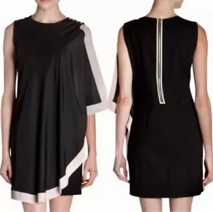 Ted Baker London Black Pink Bolty Drape Zipper Back Sleeveless Shift Dress SZ 6 - Picture 1 of 10