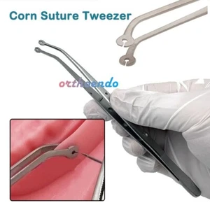 Dental Surgical Corn Suture Pliers Tissue Tweezer Eyelet Curved Forcep Stainless - Picture 1 of 15