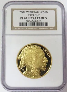 2007 W GOLD US $50 AMERICAN BUFFALO 1 OZ PROOF COIN NGC PF 70 ULTRA CAMEO - Picture 1 of 2