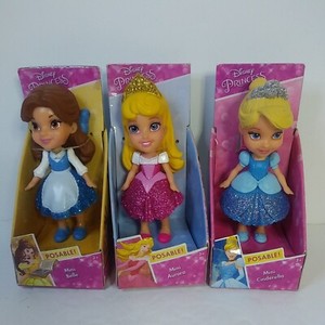 New 2018 Disney Mini 3" Posable Toddler Princess Dolls Belle Aurora Cinderella 
