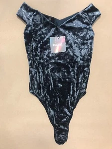 Missguided Sweetheart Neck Crushed Velvet Bodysuit Grey UK 8 - Picture 1 of 8