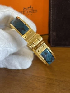HERMES ENAMEL & GOLD Hardware Narrow HINGED BRACELET PM Size Clic Clac - Picture 1 of 9
