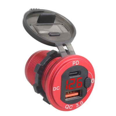 12V 24V PD USB Car Fast Charger Socket Outlet LED Voltmeter Waterproof Adapter - Image 1 of 4