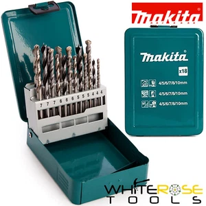 Makita Drill Bit Set HSS Metal Wood Masonry Bits in Metal Case 18pc D-47173 - Picture 1 of 5
