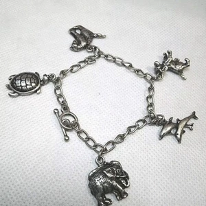 Antikes silberfarbenes Tier Bettelarmband 6,75 Zoll Knebelverschluss - Bild 1 von 9