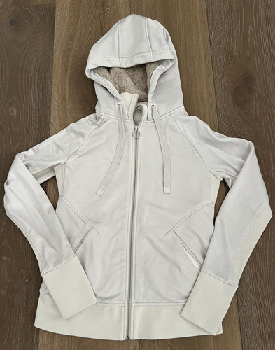 OFF WHITE Jacket lucida Athleta Triumph Luxe pelliccia sintetica con cappuccio taglia da donna piccola bianco sporco