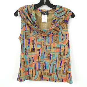 David Meister Damen Seidenbluse Ärmellos Top Größe M Geometrisch Neu mit Etikett Wasserfallausschnitt - Bild 1 von 12
