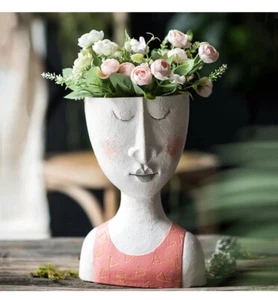 Resin Artistic Head Face Flower Planter Pot  Modern Vase - Afbeelding 1 van 4