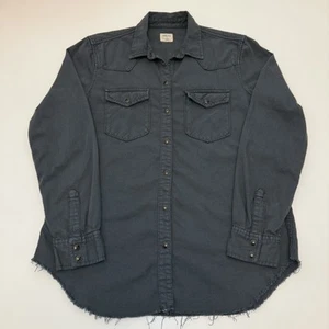 GAP 1969 Shirt Mens Medium Blue Western Pearl Snap Denim Style Frayed Hem Casual - Picture 1 of 6