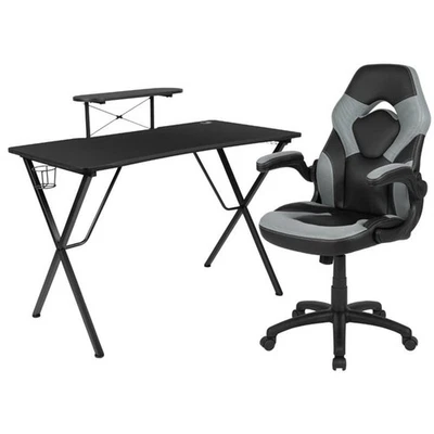 Juego de escritorio para juegos Flash Furniture de 2 piezas con soporte para monitor en negro y gris Foto 1 de 4