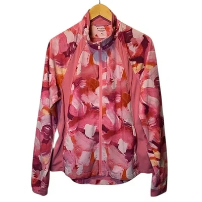 Chaqueta estampada Athleta Run With It para mujer rosa mediana floral atlética cremallera completa Foto 1 de 4