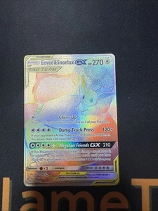 Carta Pokémon Eevee & Snorlax GX Secret Rara - 191/181 - SM Team Up Full Art - NM - Foto 1 di 12