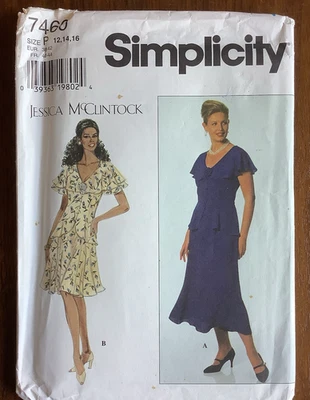 Sewing Pattern Simplicity Flared Dress Jessica McClintock 7460 Size 12-16 - Image 1 of 2