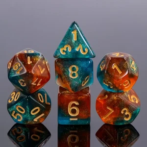 NUEVO JUEGO DE 7 DADOS RPG/D&D - Galaxy azul ámbar - Imagen 1 de 3