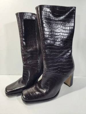 Women’s Bass Leather Boots Size 7 1/2 M  Chocolate Brown Square Toe Mid Calf 3" - Image 1 of 4