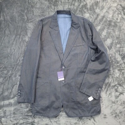 Abrigo deportivo clásico Alan River XL azul gris mezcla de algodón blazer sin forro nuevo con etiquetas Foto 1 de 4